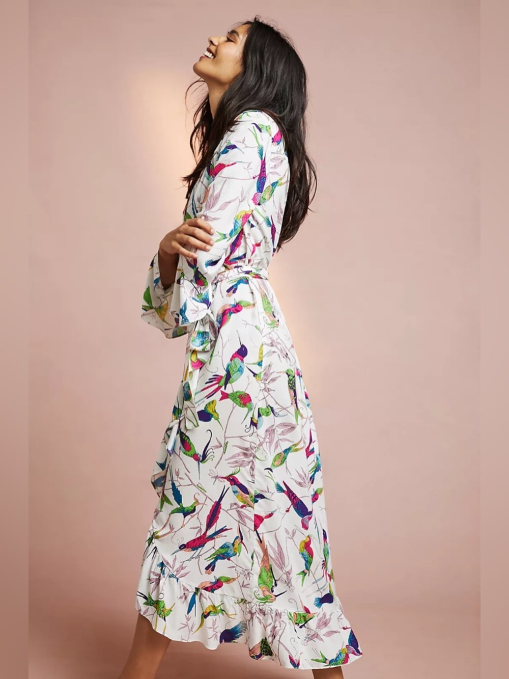 Anthropologie Aiden Robe | White Floral Bird Print Size XS